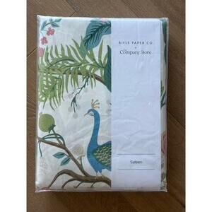 New The Company Store Rifle Paper Peacock Sateen Queen Duvet Cover White